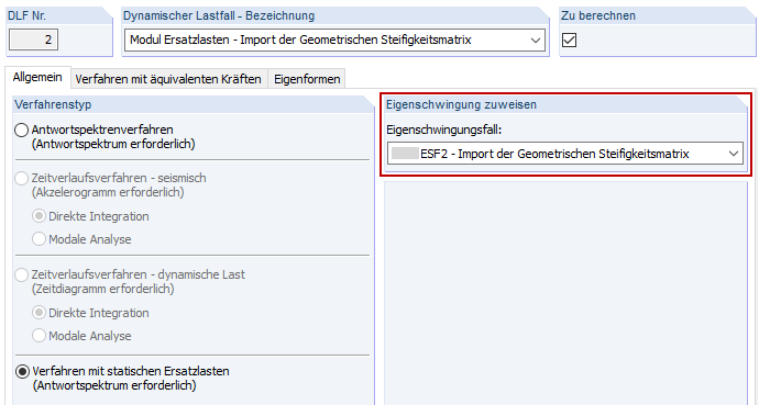Assigning Natural Vibration Case to Dynamic Load Case to Determine Equivalent Loads