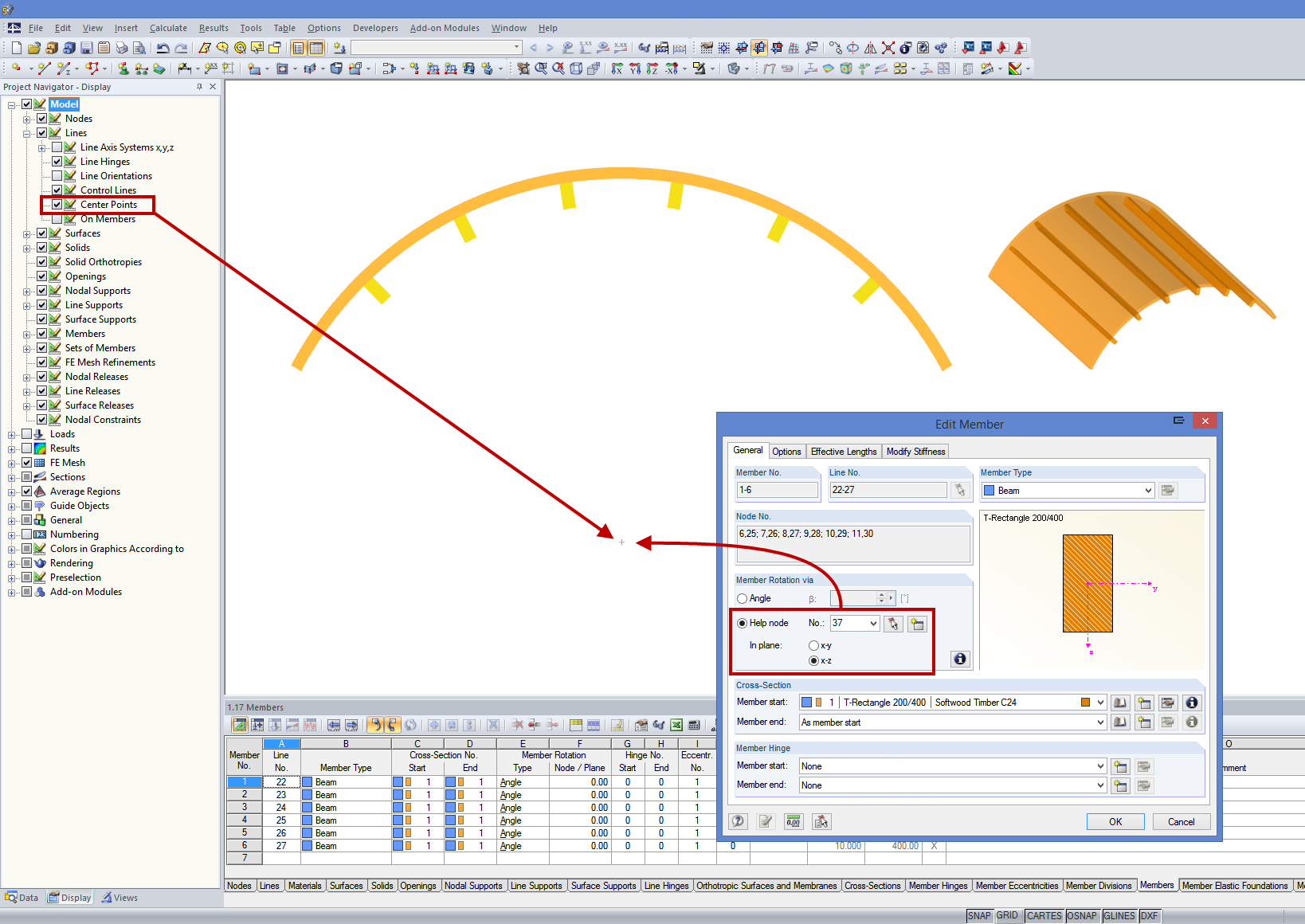Tangential Orientation of Members on Curved Members or Singly Curved Surfaces