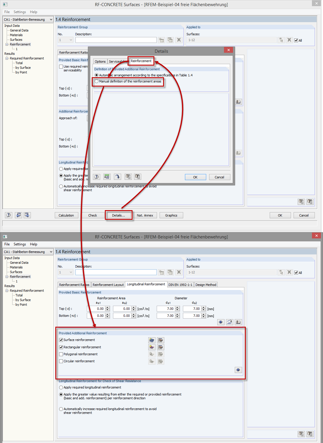 Manual Definition of Reinforcement Areas