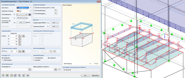 "Snow Load" structural analysis object in RFEM: this cannot be identically represented in BIM software or interface (for example, IFC Structural Analysis View). The intelligence of the object is lost if it is resolved in line and trapezoidal loads without reference to the snow load zone.