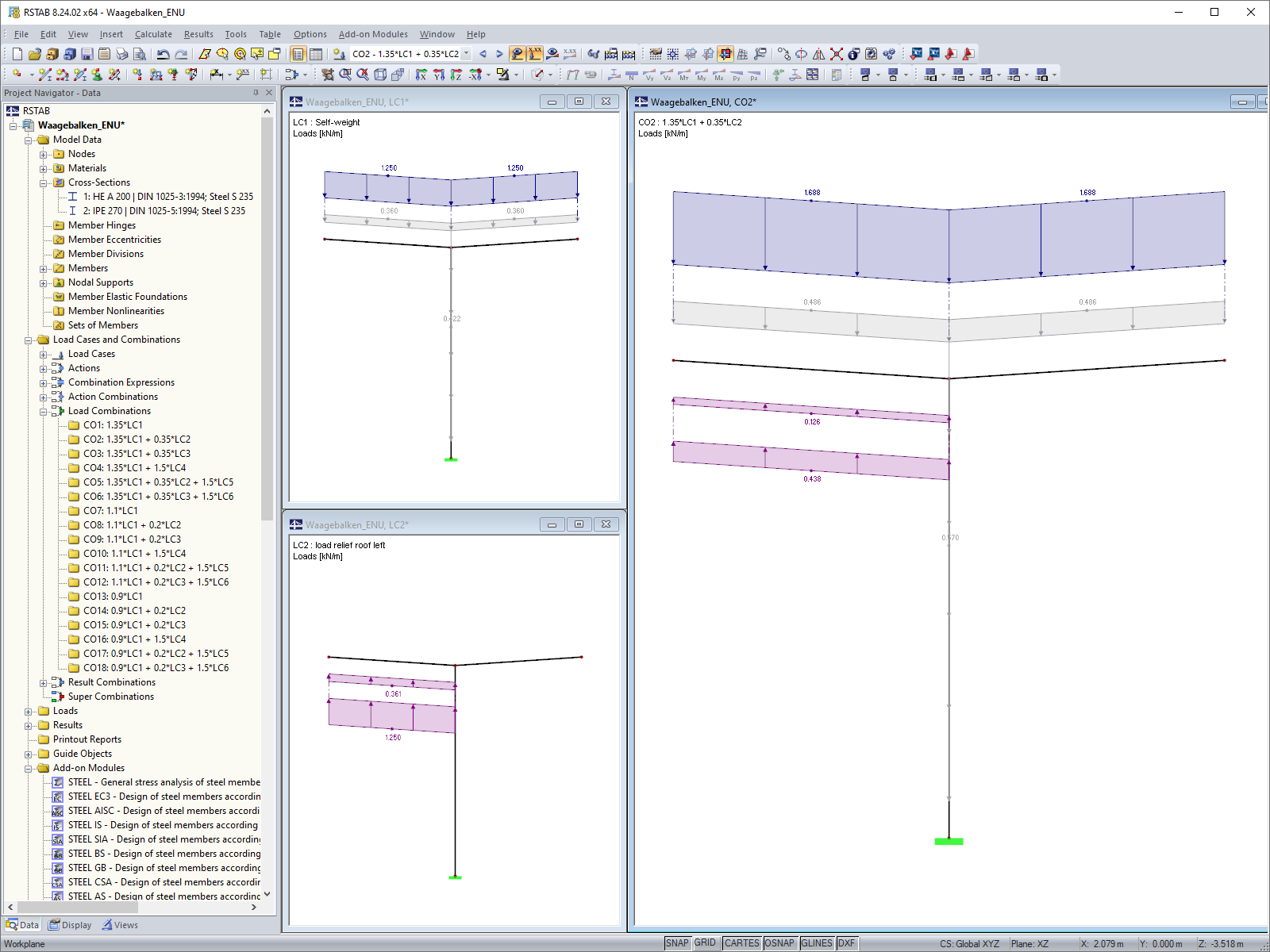 Load Combinations of Horizontal Beam-Like Structures
