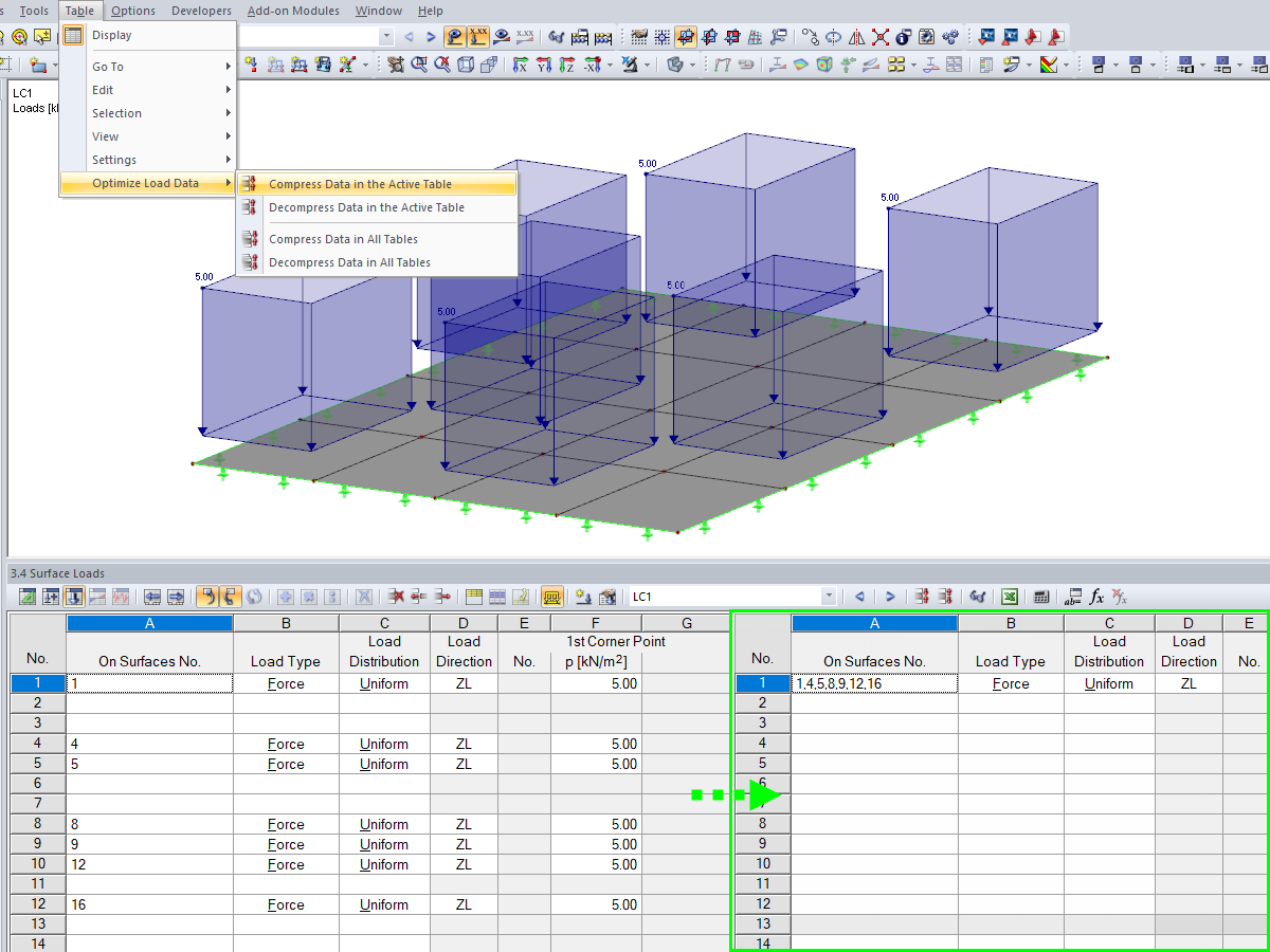 Organization of Load Case Data: Summarize Data in Current Table