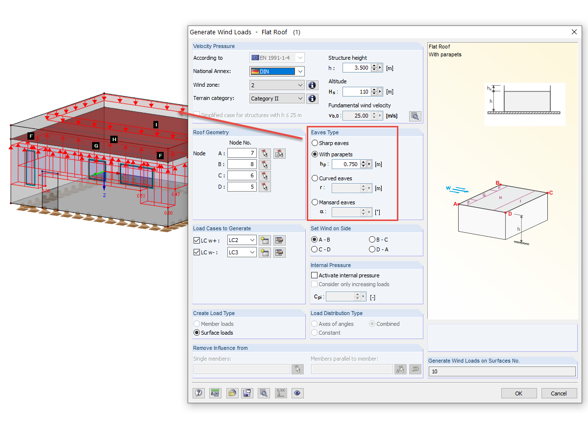 Consideration of Eaves Area Formation when Generating Wind Load