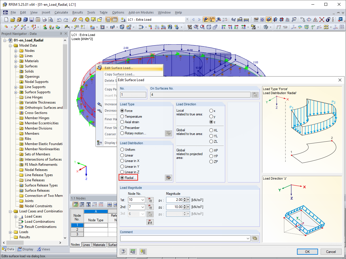 Edit Surface Load: "Radial" Load Distribution