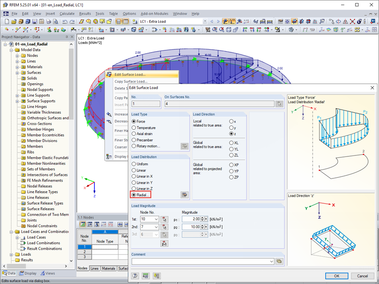 Edit Surface Load: "Radial" Load Distribution