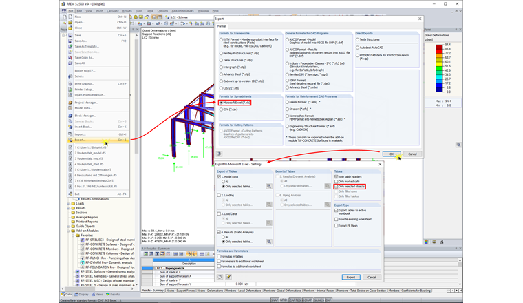 Exporting Results of Selected Objects