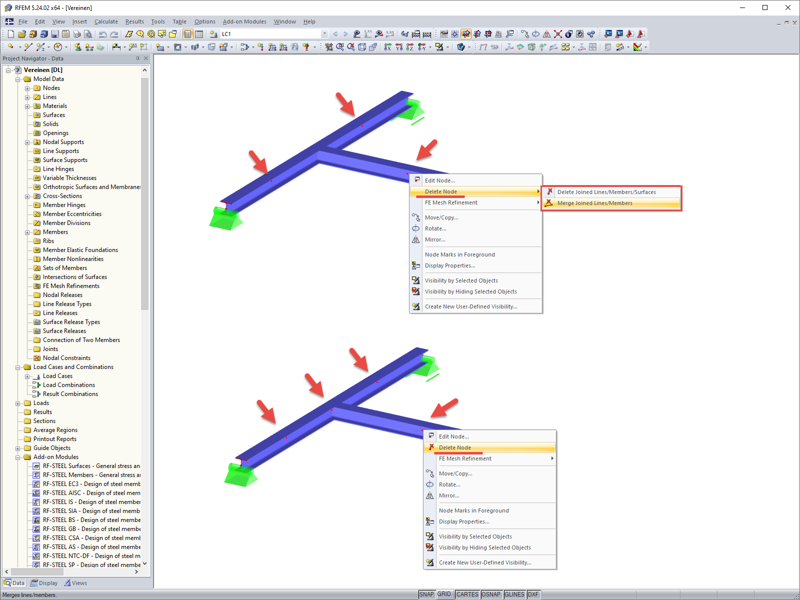 Deleting Nodes and Merging Lines