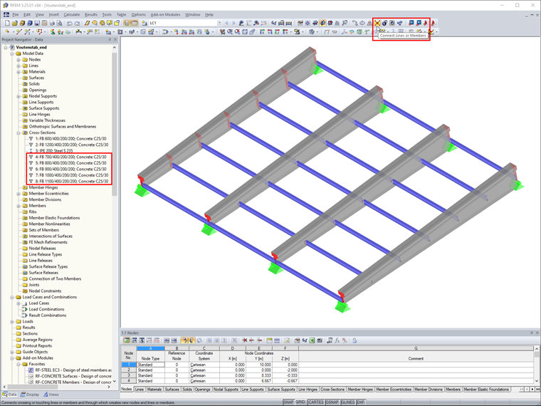 Determining Variable Cross-Section Depth of Tapered Member Using "Connect Lines or Members"