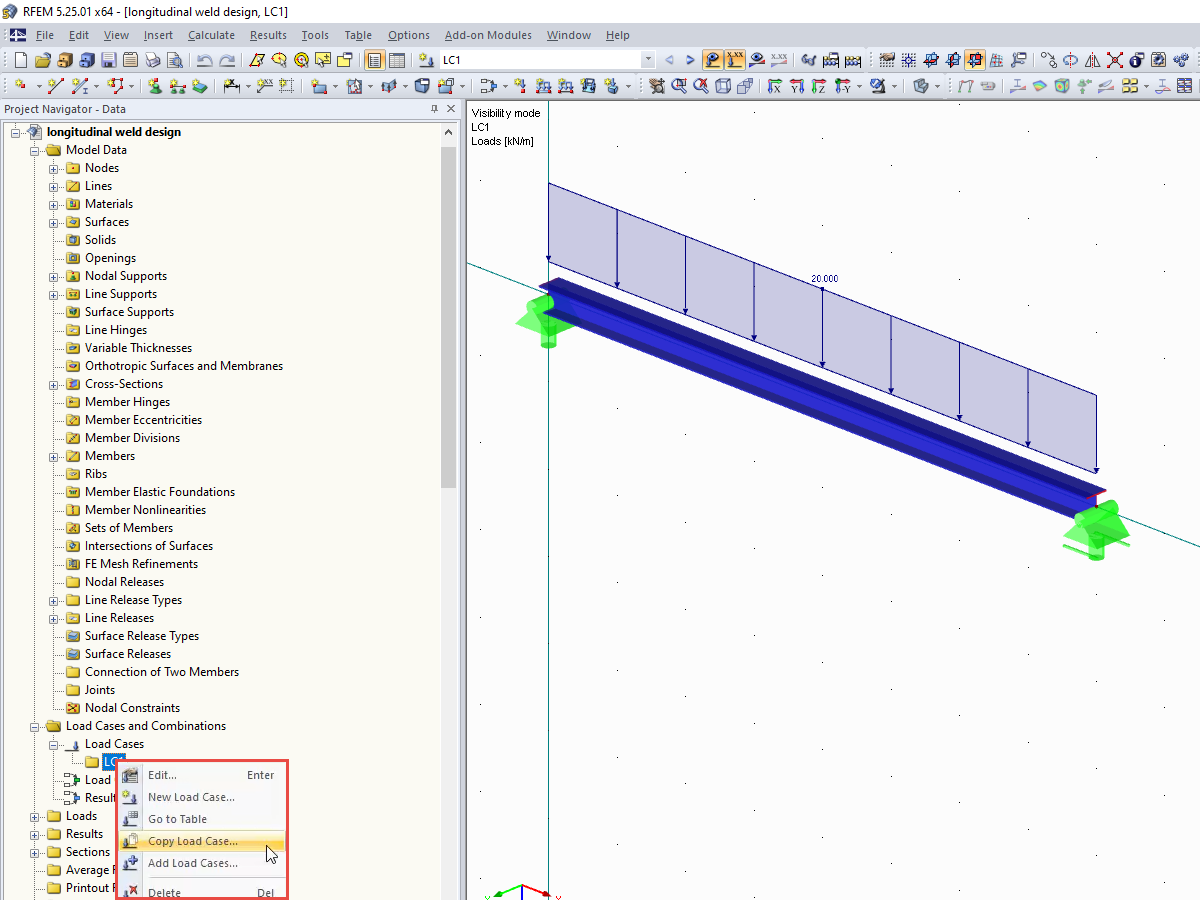 Copy Load Case Using Data Navigator