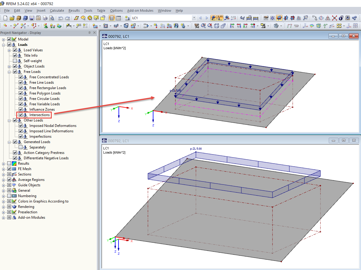 Displaying Intersections of Free Loads
