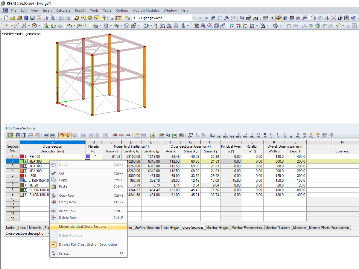 Merge Identical Cross-Sections