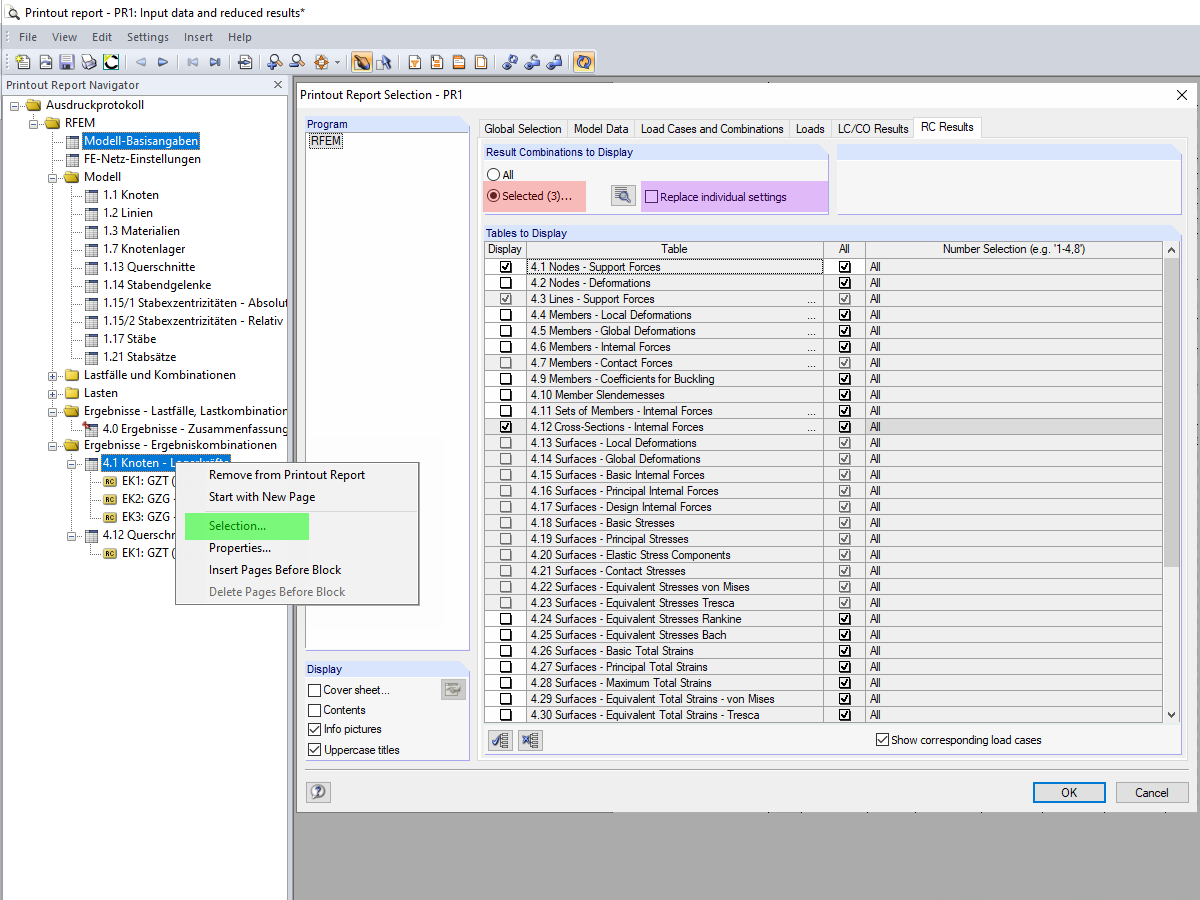 Individual Selection in Printout Report