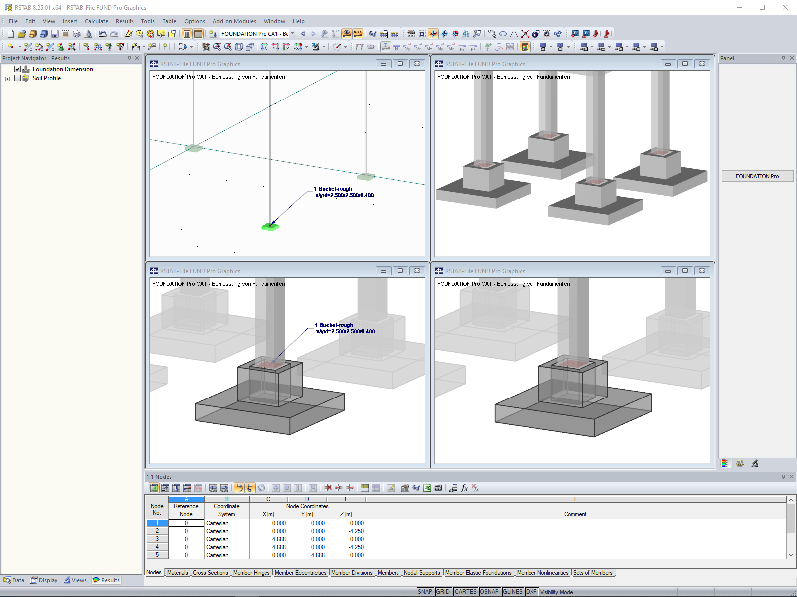 Display of Foundation Dimensions