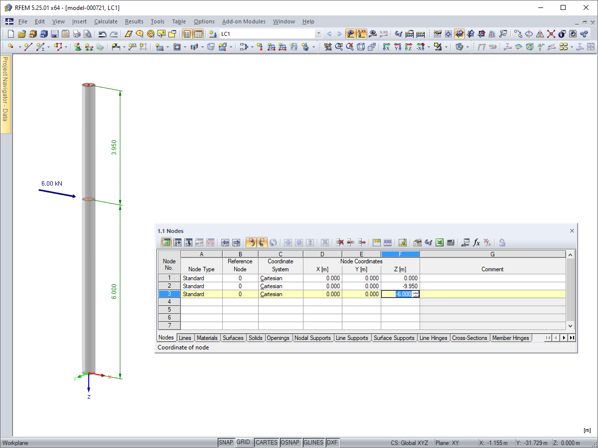 Z-Coordinate of Column Node