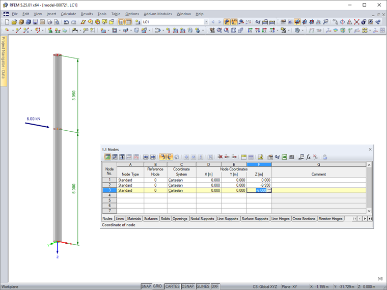 Z-Coordinate of Column Node