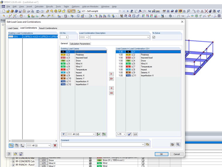 Editing Load Cases and Combinations