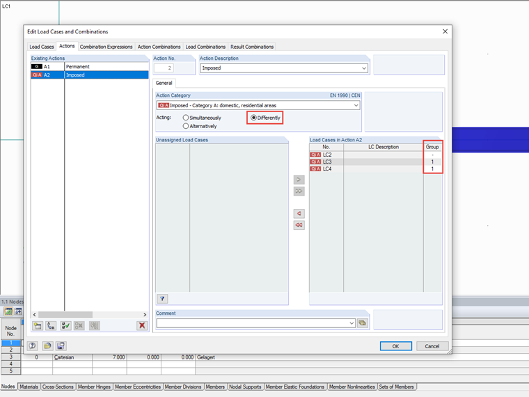 Different Effects of Load Cases and Assignment to Groups