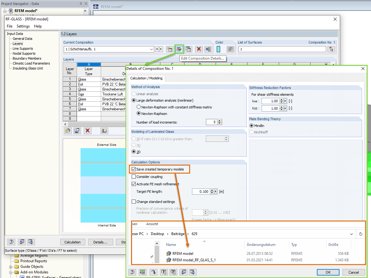 Displaying Temporary Analysis Models