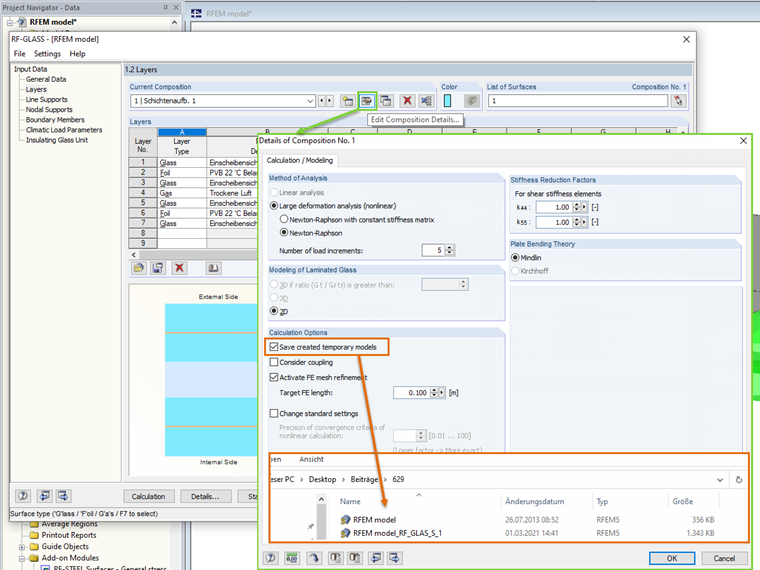 Displaying Temporary Analysis Models