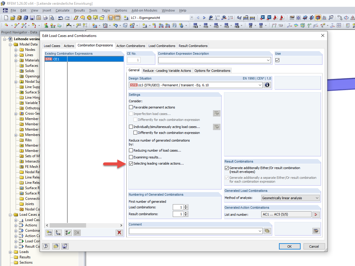 Editing Load Cases and Combinations