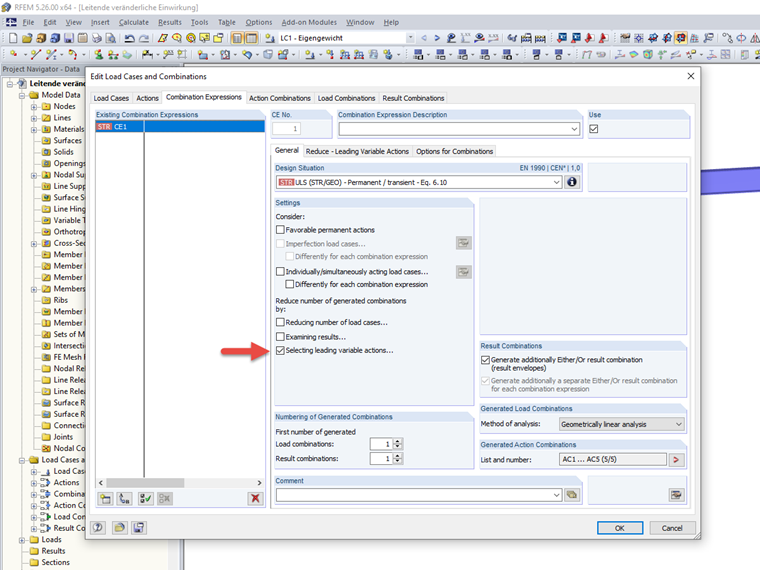 Editing Load Cases and Combinations