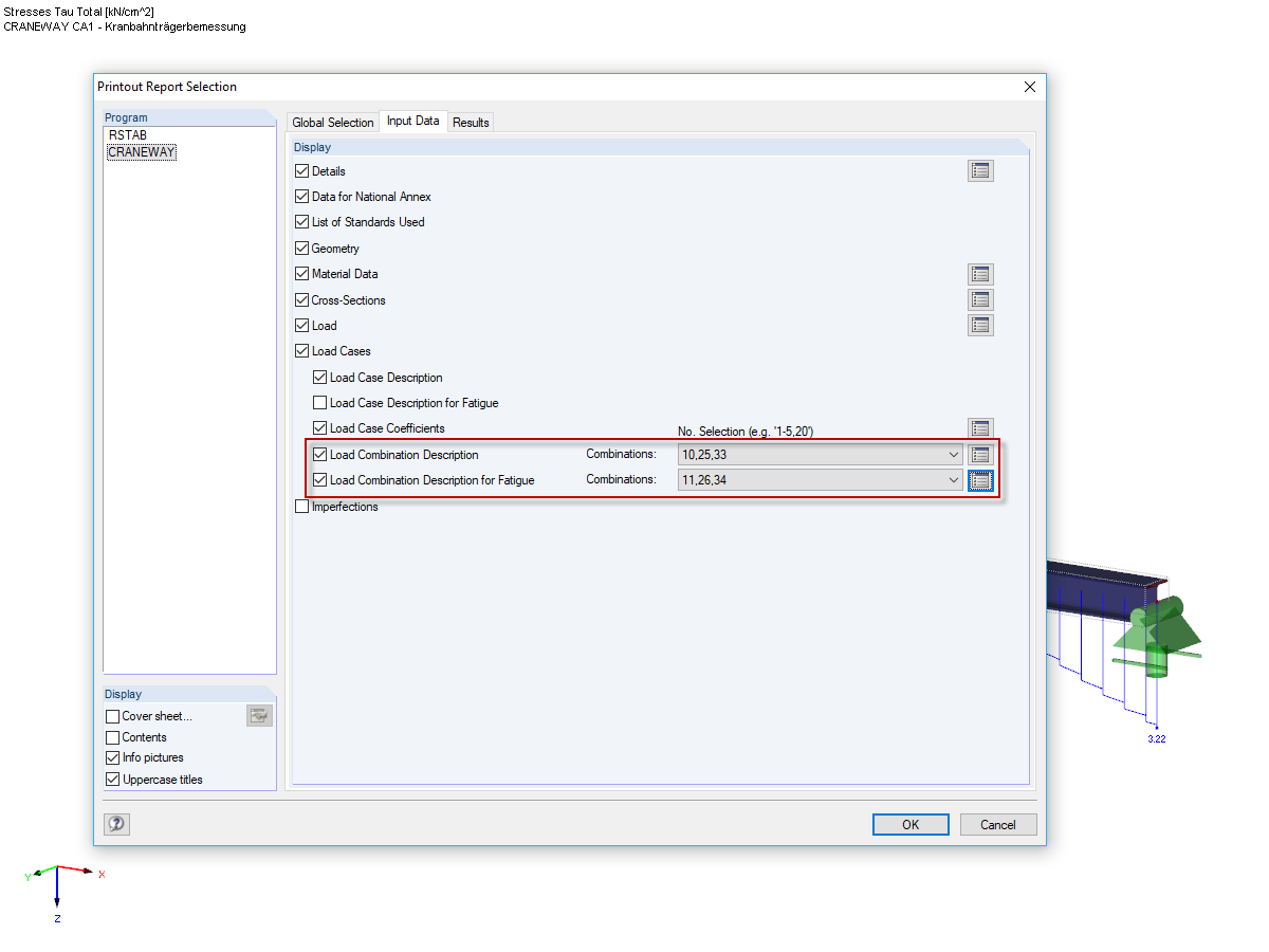 Selecting Load Combinations in Printout Report