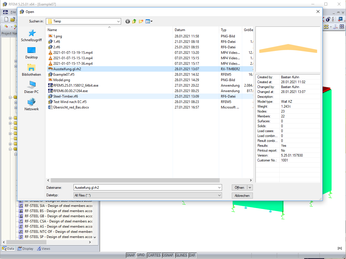 Opening RX-TIMBER Model in RFEM 5 or RSTAB 8