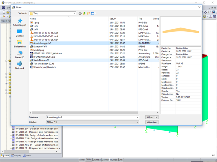 Opening RX-TIMBER Model in RFEM 5 or RSTAB 8