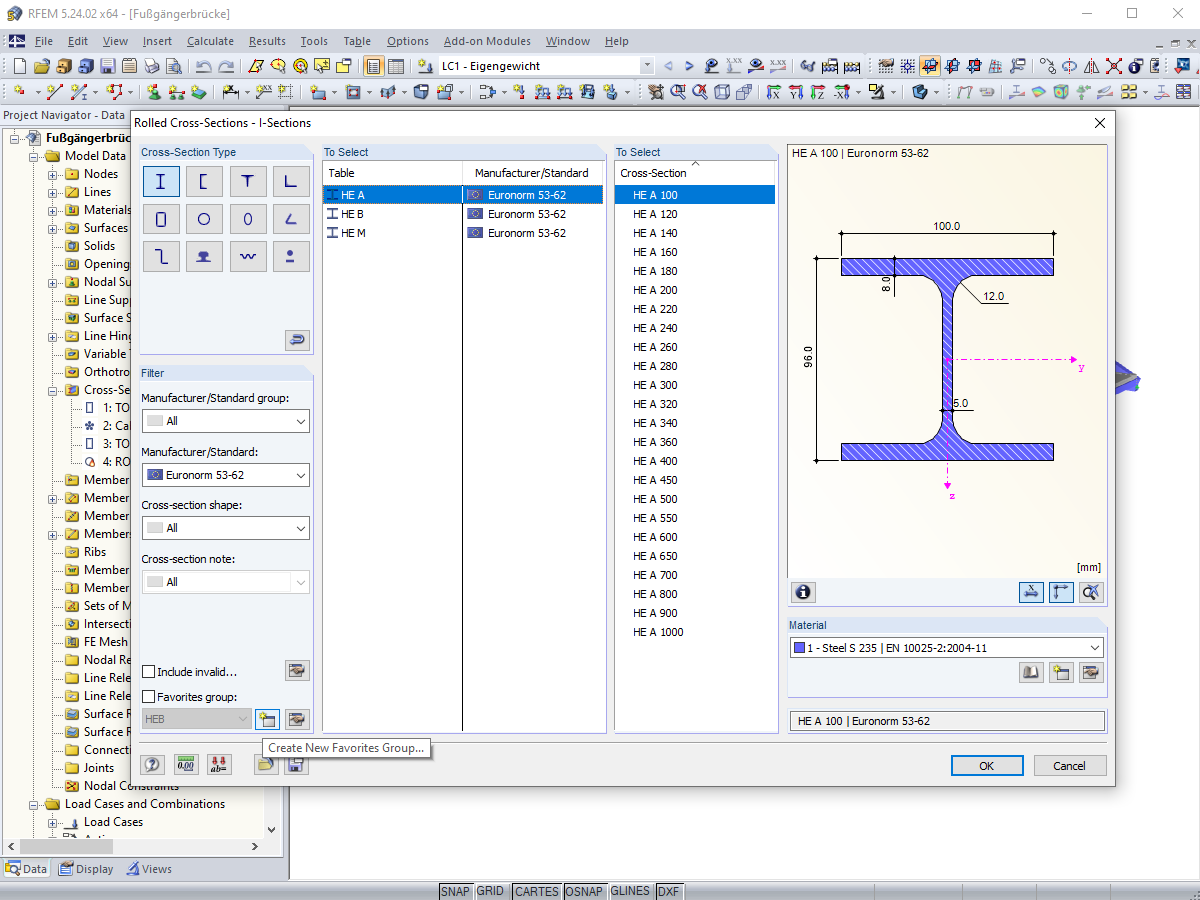 Creating Favorites Group in Cross-Section Library