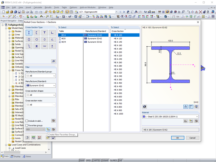 Creating Favorites Group in Cross-Section Library