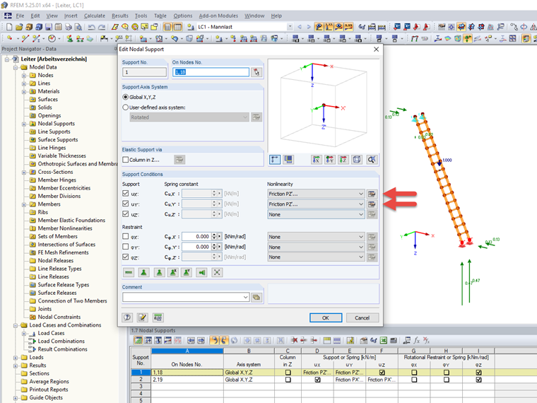 Defining Nonlinearity of Support Conditions at Nodal Supports