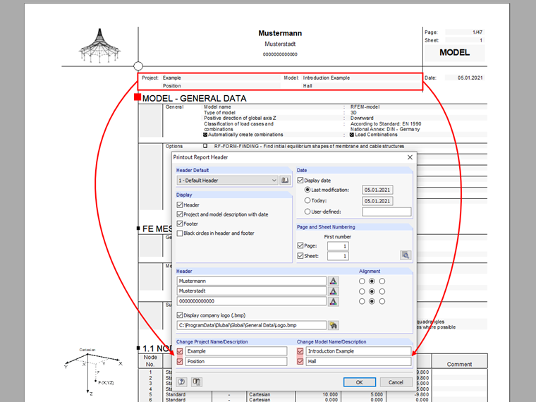 Changing Project Name and Description for Printout Report