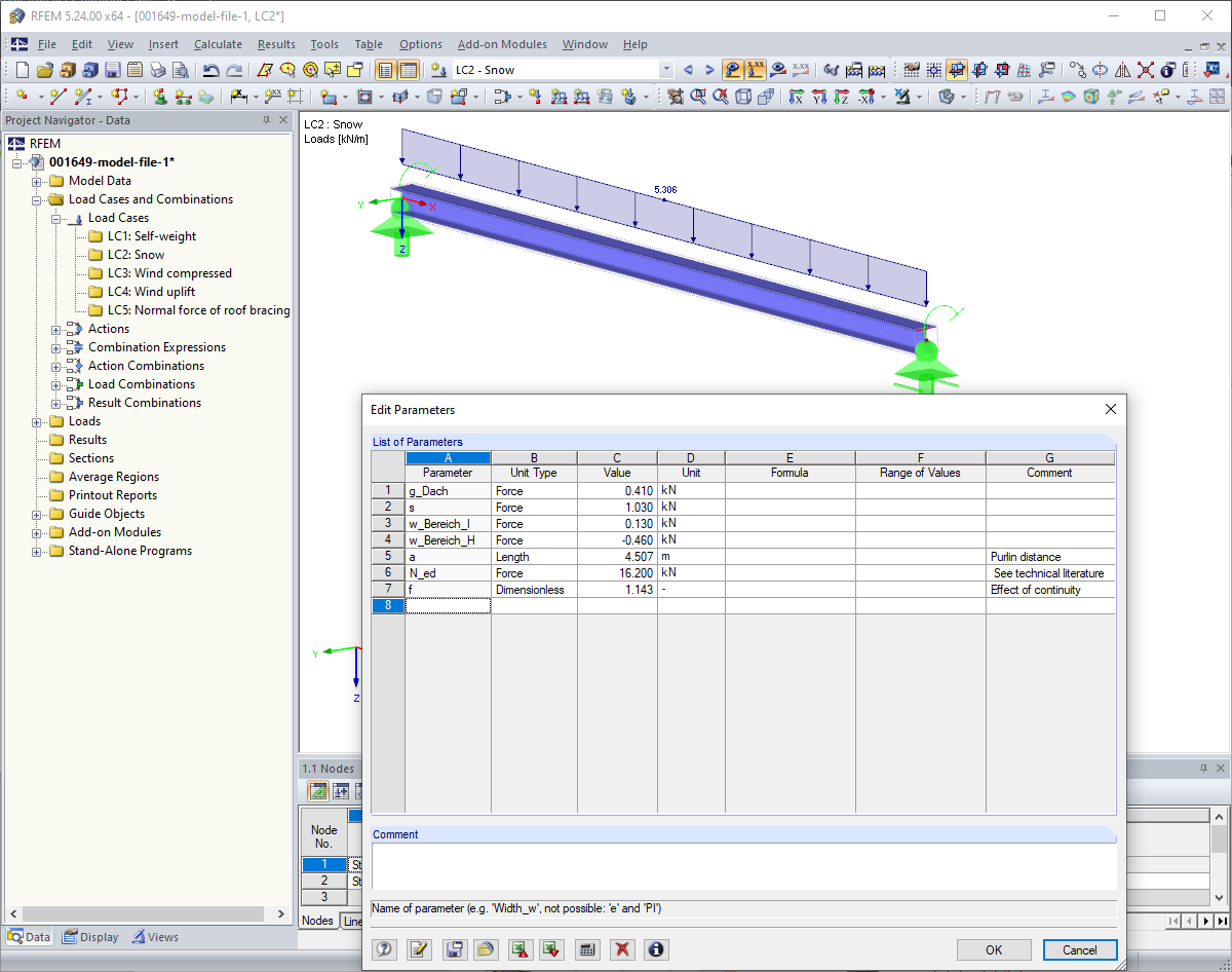 Parameters for Member Load Calculation