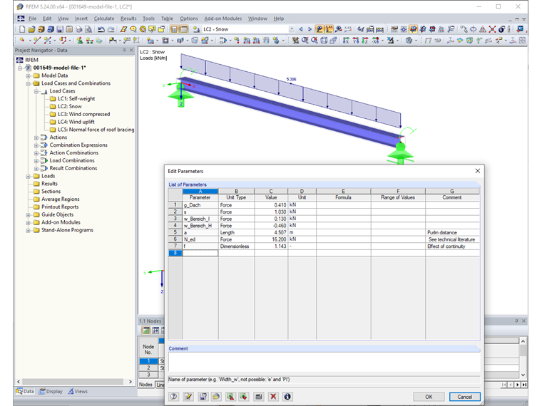Parameters for Member Load Calculation