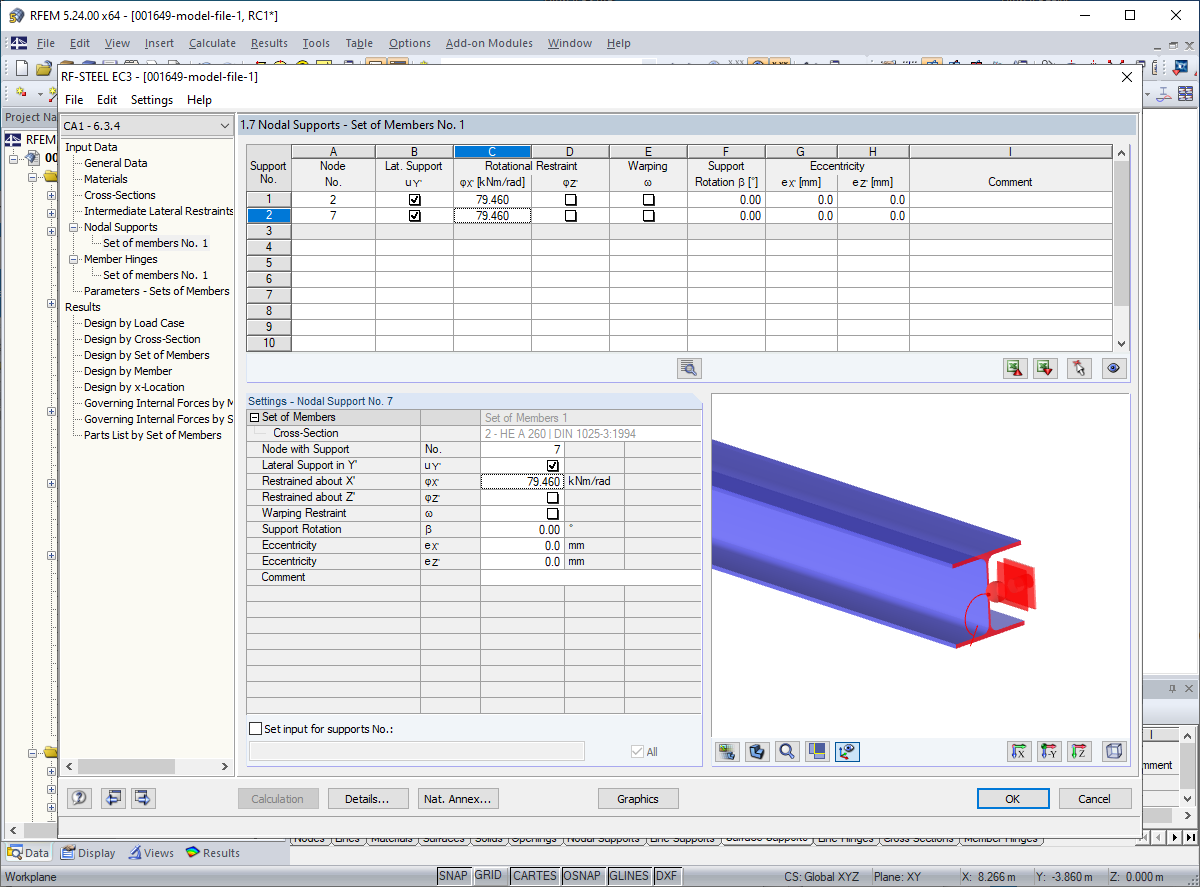 Entering Nodal Supports to Determine Critical Load Factor