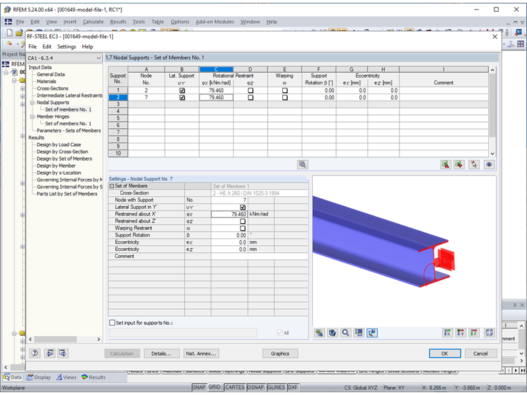 Entering Nodal Supports to Determine Critical Load Factor