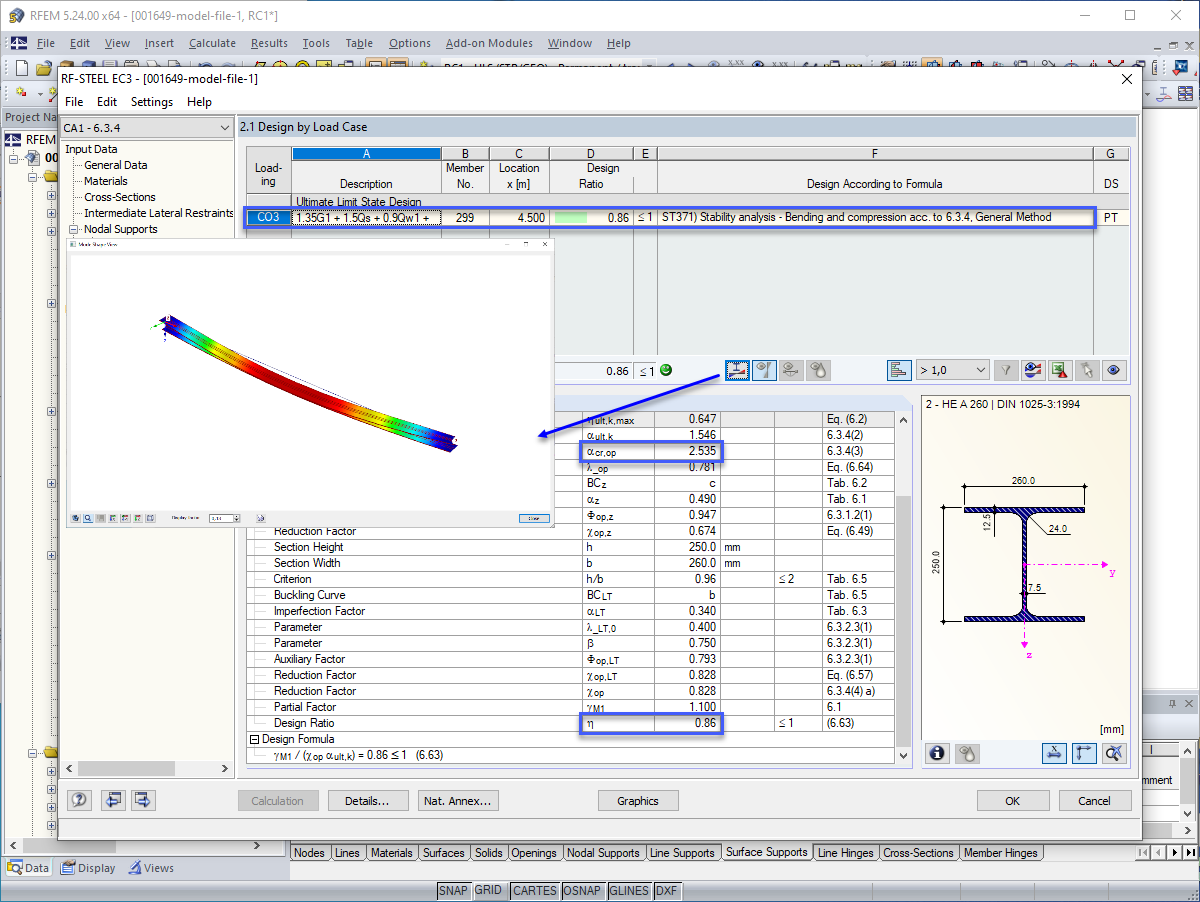 Stability Analysis According to Section 6.3.4 Displaying Mode Shape