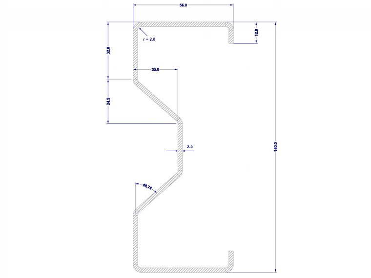 External Dimensions of Cross-Section in mm