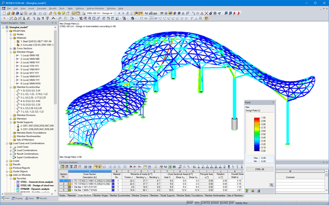 3D Model of Steel Structure with Results of Structural Design According to GB 50017-2003 in RSTAB (© Novum Structures LLC)