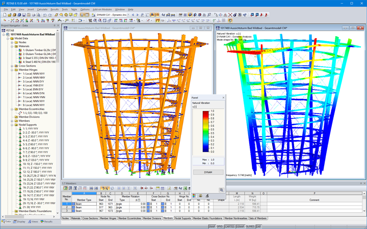3D Model and First Mode Shape of Lookout Tower in RSTAB (© WIEHAG GmbH)