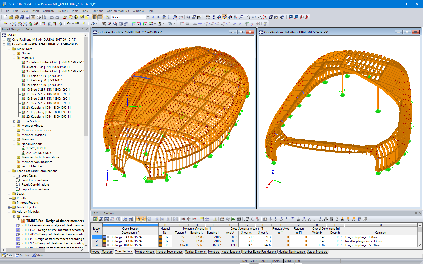 3D Models of Two Pavilions in RSTAB (© Blumer-Lehmann AG)