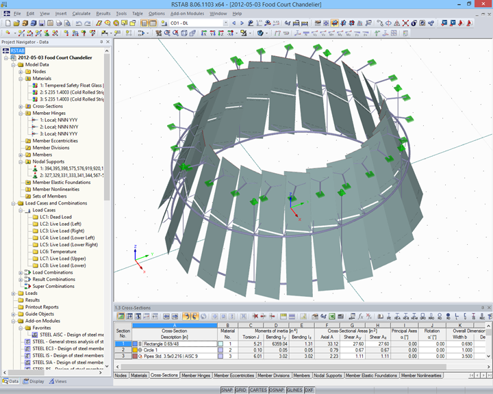 3D Model of Glass Chandelier Supporting Structure in RSTAB (© STUTZKI Engineering)