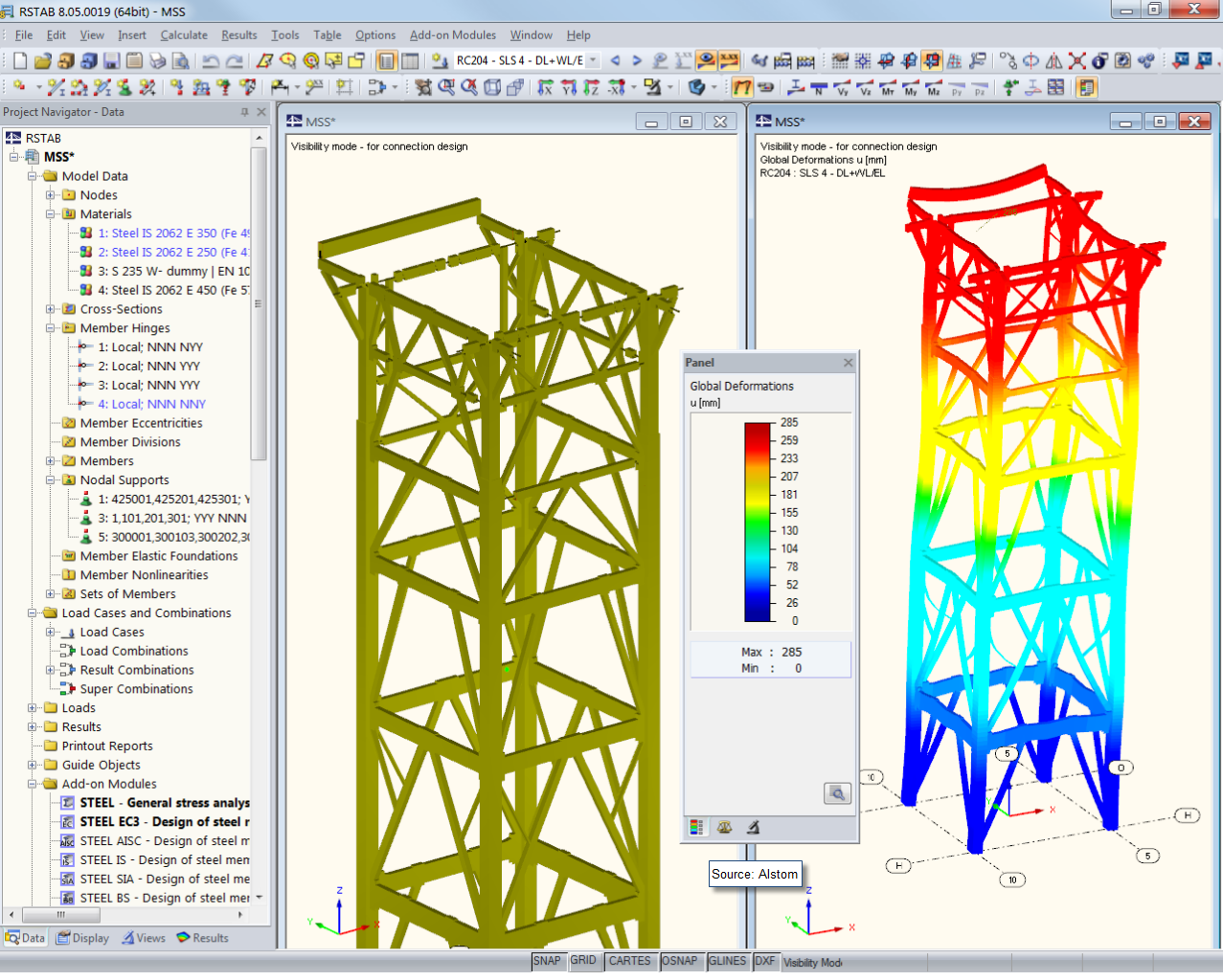 3D Model of Boiler Supporting Structure and Deformation in RSTAB (© Voss & Kamb und Partner GmbH)