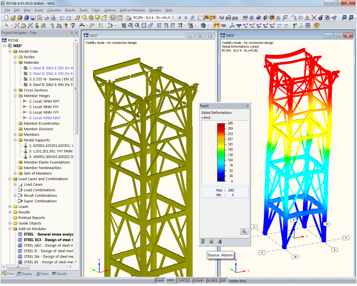 3D Model of Boiler Supporting Structure and Deformation in RSTAB (© Voss & Kamb und Partner GmbH)