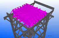 Tekla Model of Boiler Supporting Structure (Gray) and Boiler Roof (Pink) (© Alstom)