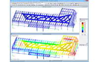 Model of Food Court Roof in RFEM with Deformation Results (© Helika a.s.)
