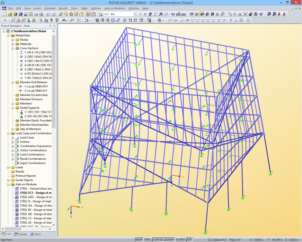 Supporting Structure of Facade in RSTAB (© Klöckner GmbH)