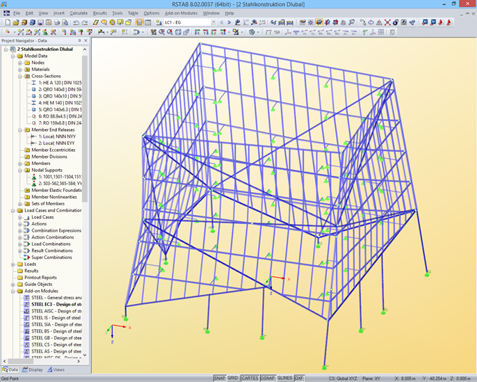 Supporting Structure of Facade in RSTAB (© Klöckner GmbH)
