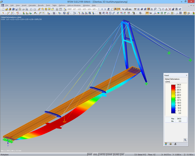 RFEM Model of Pylon Bridge with Representation of Deformation (© IB Robert Buxbaum)