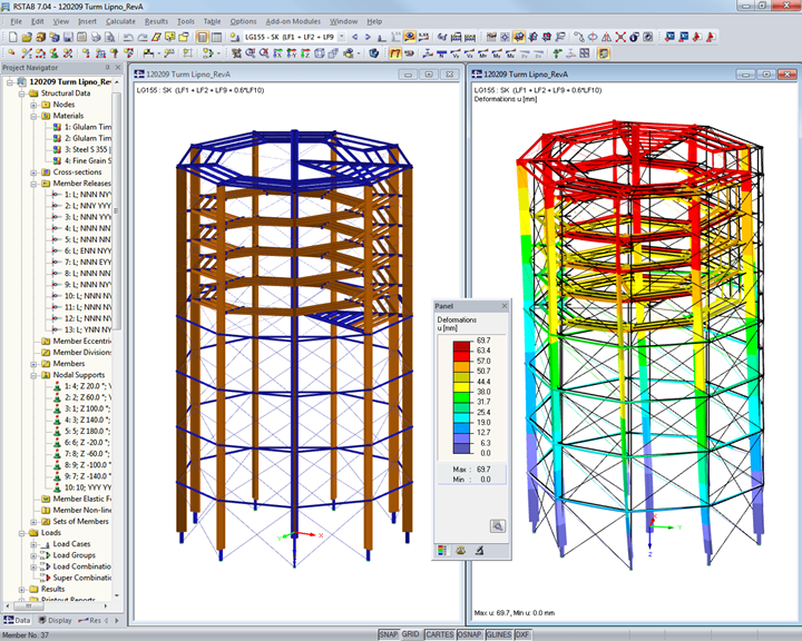 Model and Deformation of Tower in RSTAB (© WIEHAG)